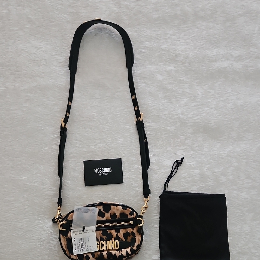 Moschino Black and Tan Animal Print Crossbody Bag
